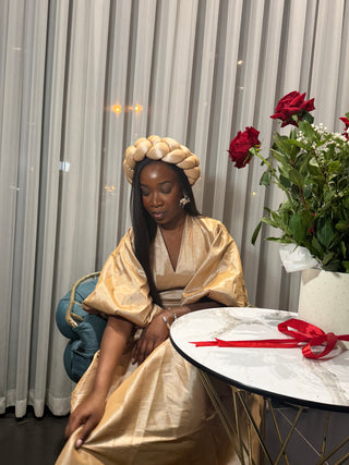 Luxury Nigerian boubou dress from AREHWAH Luxe in raw silk material