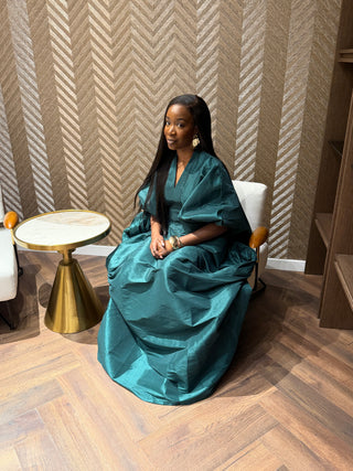 Luxury Nigerian boubou dress from AREHWAH Luxe in raw silk material