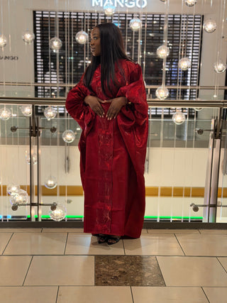 Luxury Nigerian boubou dress from AREHWAH Luxe in gold shiny mirror mikado